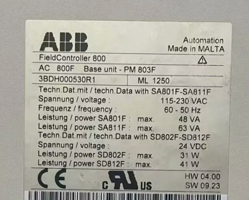 ABB PM803F 3BDH000530R1 Base Unit 16 MB Battery-Buffered RAM Central Unit
