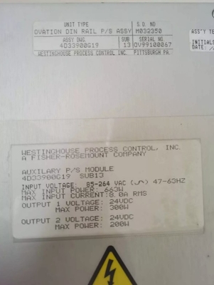 4D33900G19 Westinghouse Ovation Auxiliary Power Supply 663W Max Input Power